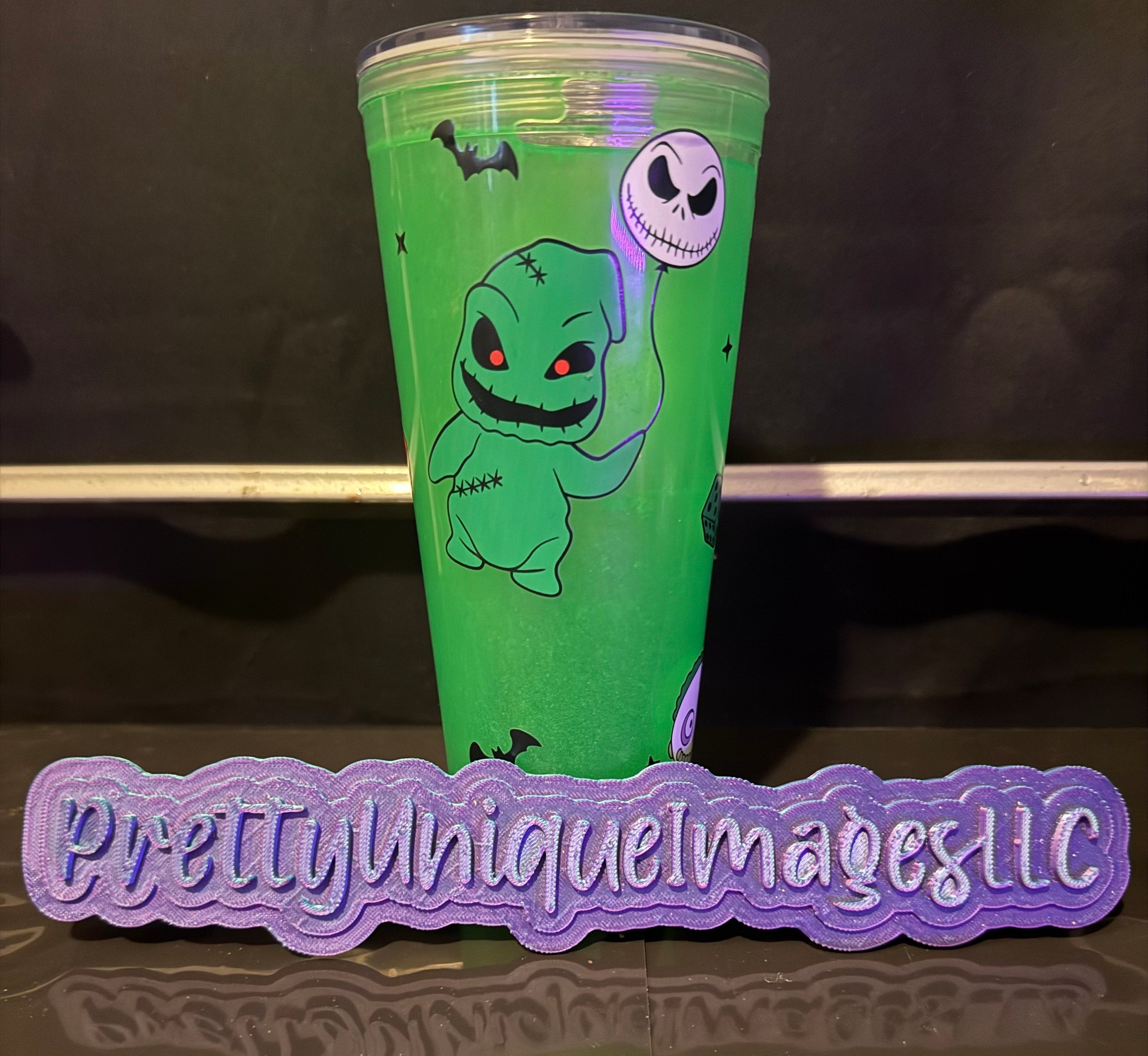 24 oz Green Glow  Snow Globe Tumbler Straw included