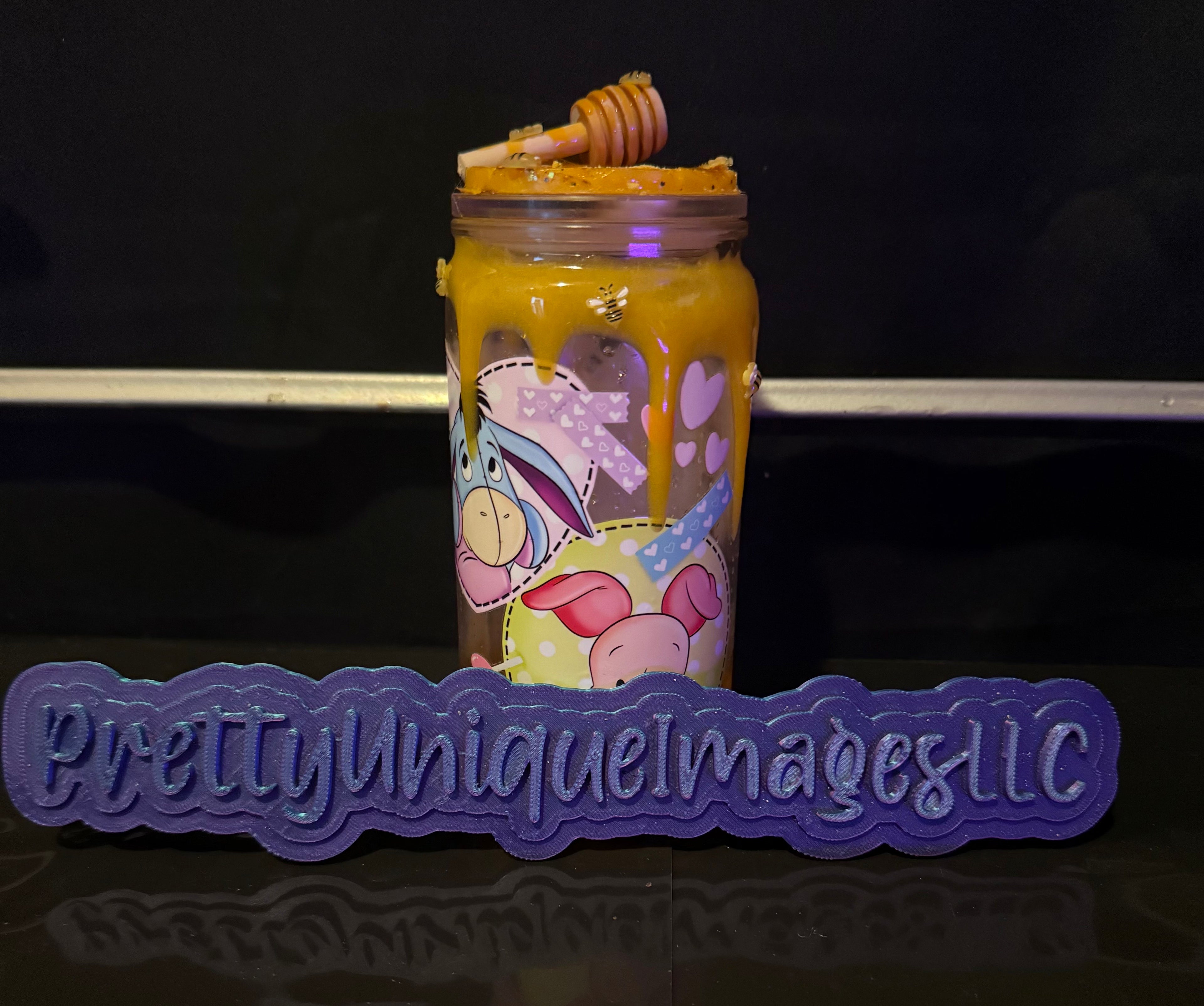 16 0z Honey Drip Snow Globe Tumbler with decal and Decorated Lid