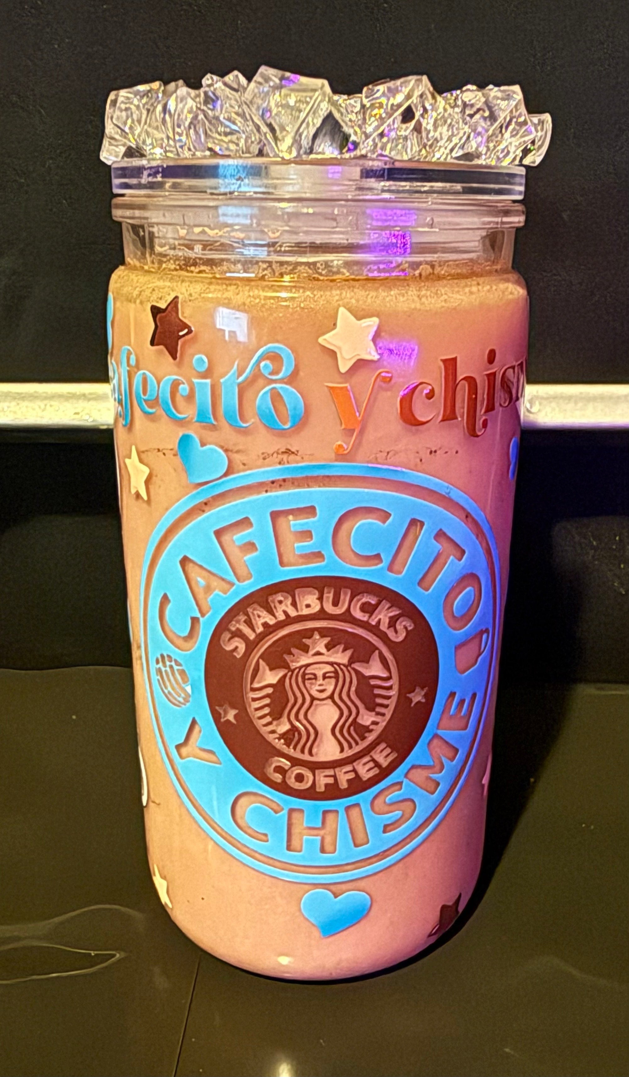 16 oz Coffee snow globe with ice Lid