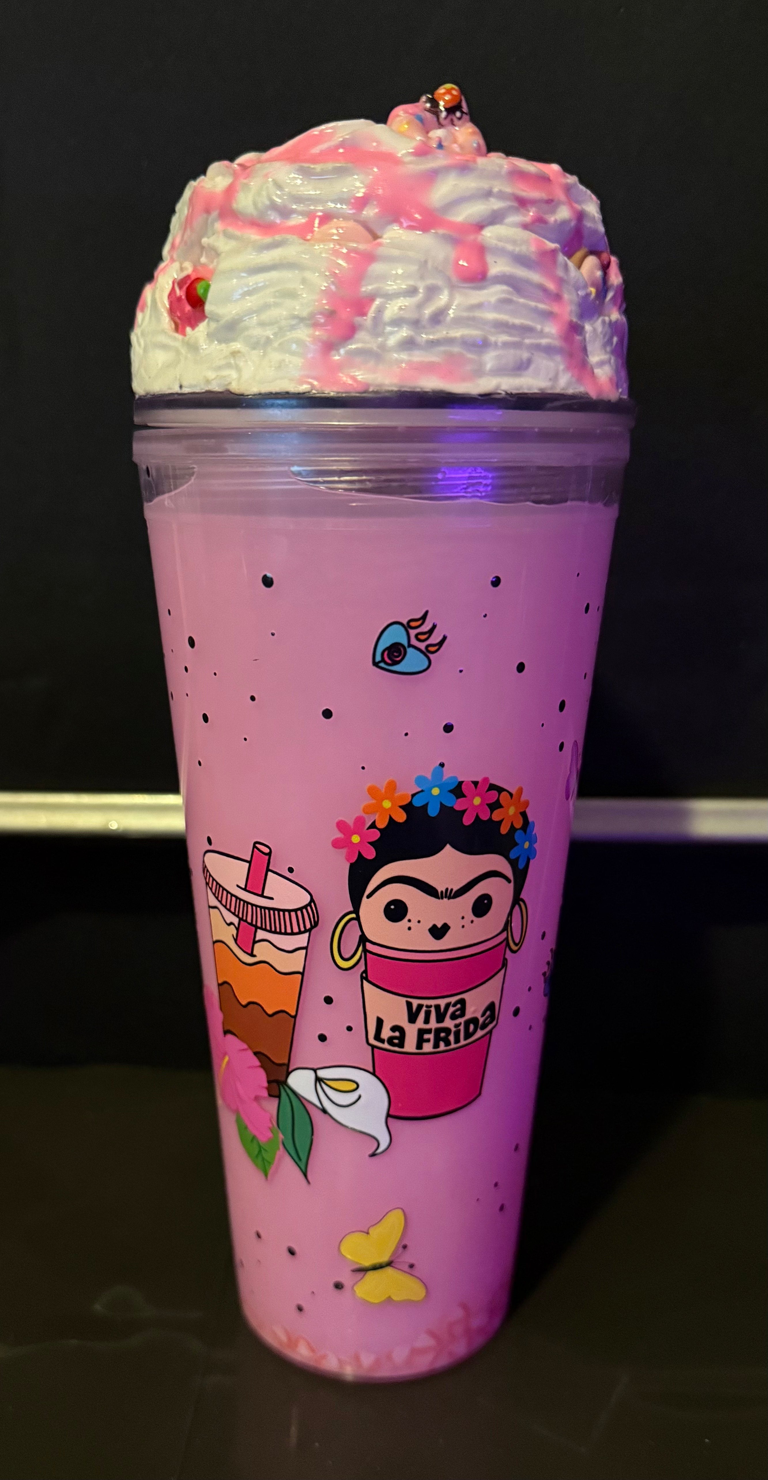 24 oz Strawberry Shake Snow Globe with whipped lid